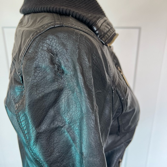 Express Faux Leather Jacket Moto Style Ribbed Collar Size XS Dark Brown - Picture 6 of 13